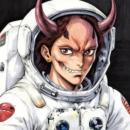 portrait of female demon naraka astronaut painted in miyazaki color style drawn by katsuhiro otomo and takato yamamoto, high detail, intricate linework, sharp, monster face, perspective, manga and anime