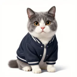 Sketch of a gray and white cat wearing a letterman jacket, insanely detailed