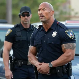 a film still Dwayne Johnson as police swat