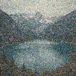 lake surrounded by mountains :: very beautiful, dreamy, poetic, melancholy :: pyrography