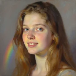helga pataki's teeth, soft rainbow light, painting by fragonard