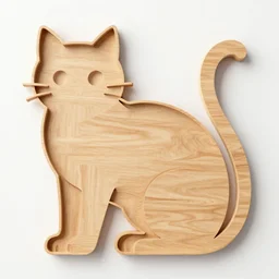 wooden cat design, design sheet, Moebius, Greg Rutkowski, Zabrocki, Karlkka, Jayison Devadas, Phuoc Quan, trending on Artstation, 8K, ultra wide angle, zenith view, pincushion lens effect.