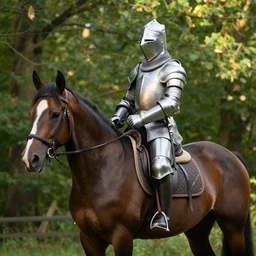 a knight on a horse, with dappled light coming through the trees - 7 0 4