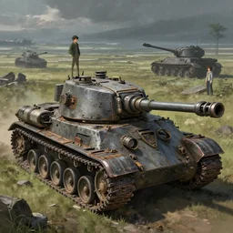 concept art of ruined dieselpunk orcish tanks in an open field, key visual, ambient lighting, highly detailed, digital painting, artstation, concept art, sharp focus, by makoto shinkai and akihiko yoshida and hidari and wlop