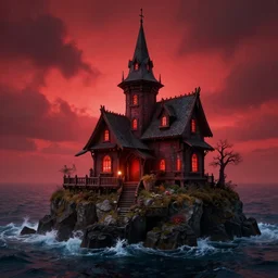 a witches house on the ocean, epic scene, redshift render, cgi, hyper - detailed, photo - bash, 8 k post - production, masterpiece
