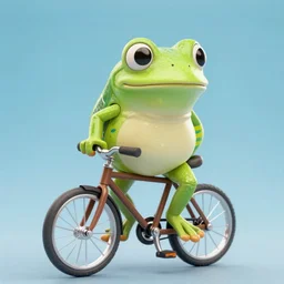 photograph of a frog riding a bicycle