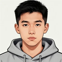 detailed conceptual close up photography portrait illustration in pop punk art comic style random young guy using grey hoodie and grey bandana with red white black wolf and crossed riffle combination in his right hoodie chest and gas mask