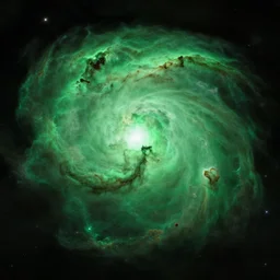 Green nebula in deep space by Syd Mead, Federico Pelat