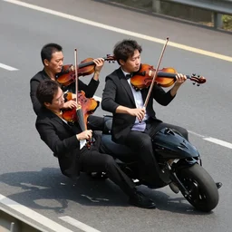 freeway overrun with violinists, photo, detailed, 4k