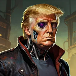 borderlands 3 !!!donald trump! cell shaded! scary head portrait of half cyborg donald trump! cyclops as Borderlands 3 concept art, llustration, postapocalyptic grunge, concept art by Laurie Greasley, highly detailed, sharp focus,alien, HQ, 4K ,art by Laurie Greasley