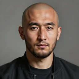 beautiful bald kazakh guy with a short beard, painted by ruan jia, realistic, dramatic light