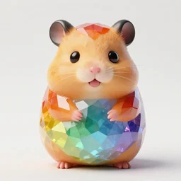 photo of cute faceted figurine of large rainbow gems shaped like a hamster