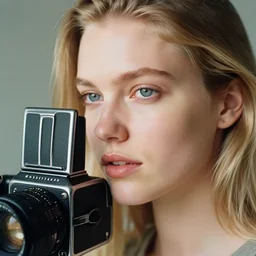 Kodak Portra 400, 8K, highly detailed, britt marling style 3/4 photographic Close-up face of a beautiful girl with blond hair , Hasselblad X1D-50C, medium format.soft light