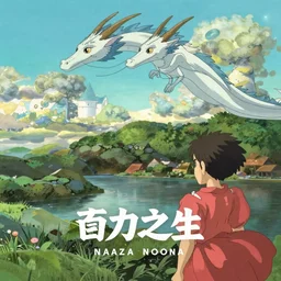 the flim poster of a magical place around mountains and river, a white dragon spirit flying in the sky, miyazaki's animated film, ghibli studio, princess mononoke, 4 k, highly detailed, horizon view,