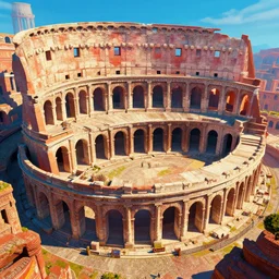 close shot angle from above of epic intrincated colliseum fantasy landscape, vibrant vivid high contrast color scheme, highlights!, atmospheric perspective, large ancient giant colums!!!, gothic architecture!!!!, giant church of the gods!!!, pointy risks mountains, in the style of peter mohrbacher and greg rutkowski and marius borgeaud