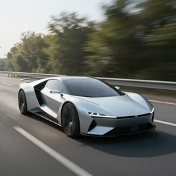 a futuristic car speeding down the interstate
