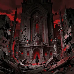 destroyed city, hyper detailed, red highlights, masterpiece, ornate dark, suehiro moaruo, katsuhiro otomo, shintaro kago, cgsociety