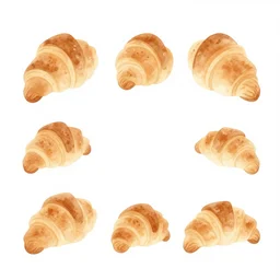 minimalist watercolor art croissants on blank all white background, illustration, vector art