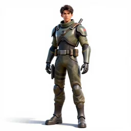young cyborg soldier, detailed 3d character render, full body, standing, isolated on a pure white background, centered, whole figure in frame, sharp focus, studio lighting