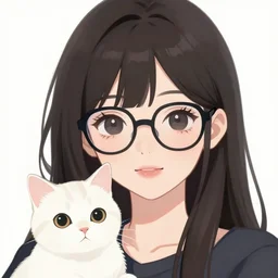 anime portrait of one lady with eyeglasses with a cat by wlop and loish, elegant, hyperdetailed artistic lines, intricate, 4 k