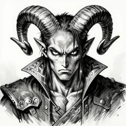 Omnipunk Portrait Rage Frowning Jebediah Amish Guy In Demonic Wearing Ram Horns GuildWars2 Cover Art Shahab Alizadeh Sui Ishida Tobias Kwan Guillem H. Pongiluppi Anime Brushstrokes Intaglio Silverpoint