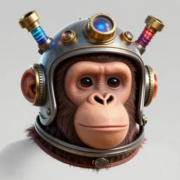 movie poster of a happy ape head with a steampunk space helmet with multicolored glowing tubes and cables, crisp, trippy, fluorescent colors, insanely detailed, 3 d render, front shot, 3 5 mm