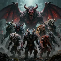 all the monsters in the world combined into a demon, cinematic 4 k wallpaper, 8 k, ultra detailed, high resolution, artstation, award winning