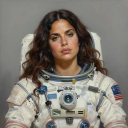 a portrait of salma hayek in a revealing spacesuit, Alexandria's genesis, bored, illustration, soft lighting, soft details, painting oil on canvas by mark arian by artgerm, trending on artstation, 4k, 8k, HD
