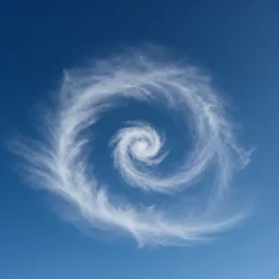 blue sky with spiral smoky clouds, curvy clouds, deep blue sky