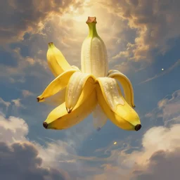 a digital painting of a holy banana descending from the heaven, holy, divine, hyper realistic, full of details, octane render, 4 k, unreal engine, in the style of greg rutkowski