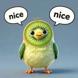 a kiwi bird saying nice, high quality, comic