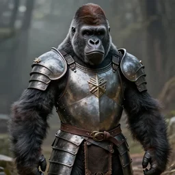 a gorilla in a suit of armor, fantasy art, detailed, realistic, cinematic