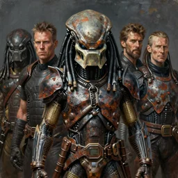 a portrait of the predator by chris warner, sci fi, predator movie, rusty shapes, hard surface, biotechnology, dariusz zawadzki, tim hildebrandt, wayne barlow, bruce pennington, donato giancola, larry elmore, oil on canvas, deep depth field, masterpiece, trending on artstation, featured on pixiv, cinematic composition, hyper - detailed, hd, hdr, 4 k, 8 k