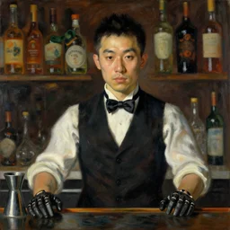 portrait of a male chinese android bartender by edouard manet
