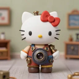 product photography of a claymation action figure steampunk hello kitty, depth of field, zeiss lens, detailed, centered, by erwin olaf, joop geesink, wes anderson, breathtaking, 8 k resolution, extremely detailed, beautiful, establishing shot, realistic materials, hyperrealistic