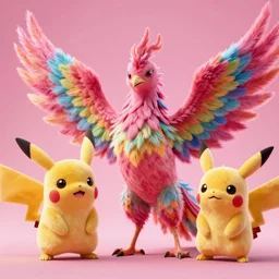high quality 3 d render hyperrealist very cute multicolor stripped fluffy! phoenix chimera hybrid highly detailed, vray smooth, in the style of detective pikachu, hannah yata charlie immer, dramatic pink light, low angle, uhd 8 k, sharp focus