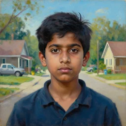 a beautiful cinematic masterpiece headshot portrait of a modern stoner indian boy in 2 1 st century suburban indian town, tripping, centered, head only, by coby whitmore, by irving penn, by greg rutkowski, oil on canvas, ornate, suburban, brilliant cold lighting, detailed, no frames, 8 k