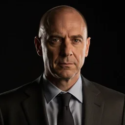 Saul Goodman staring at the viewer, 4k, highly detailed, dim light coming from the side, black background