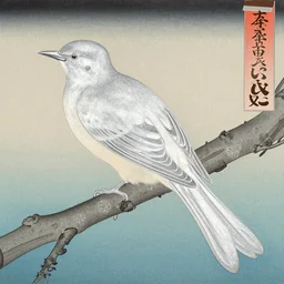 a beautiful painting rsilver bird, by ukiyo - e award - winning art color screen printing