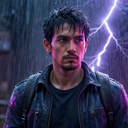realistic portrait made out of rain, neon, lightning, rendered in octane, unreal engine, character art