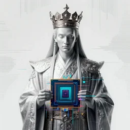 god king of ai art, cpu gpu wafer, glitch art, notan, cyberwars by rene lalique, highly detailed, by william - adolphe bouguerea, by gustav klimpt