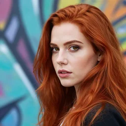 beautiful redhead woman, graffiti art, closeup
