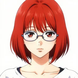 sawa nakamura, manga, highly detailed, digital art, centered, portrait, colored accurately, red hair, thin rimmed glasses, short bob cut, art by shuzo oshimi