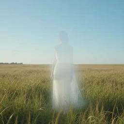 fantasy art of a clear day in a field with a person made out of mist