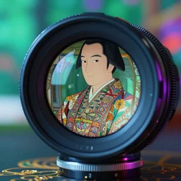 Japanese emperor, illustrated by Greg Rutkowski and Gaston Bussiere, 35mm lens, beautiful macro close-up imagery, vibrantly lush neon lighting, beautiful volumetric-lighting-style atmosphere, a futuristic atmosphere, intricate, detailed, photorealistic imagery, trending on artstation, 4k, 8k