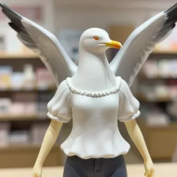 figurine of seagull wearing an elegant summer blouse, personification!!!!!!!, embodiment of concept, symbolization, official store photo, commercial photo, featured on amiami, lovecraftian, 8 k, 8 5 mm, beautiful composition, smooth curves