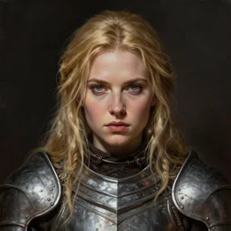 head-on centered symmetrical painted portrait, Elisha Cuthbert as a templar, blonde hair, steel armour, dramatic lighting, intricate, wild, highly detailed, digital painting, smooth, sharp focus, illustration, dramatic lighting, artstation, in the style of Artgerm and Anna Podedworna
