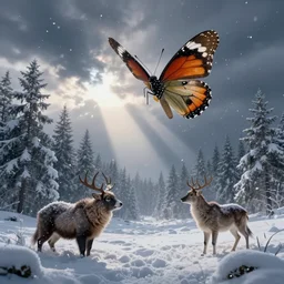 a butterfly, ambrosius benson and beksinski, winter, blizzard