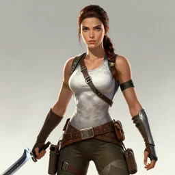 lara croft, illustration, epic, fantasy, intricate, hyper detailed, artstation, concept art, smooth, sharp focus, ray tracing, vibrant, photorealistic, makovsky, nikolay