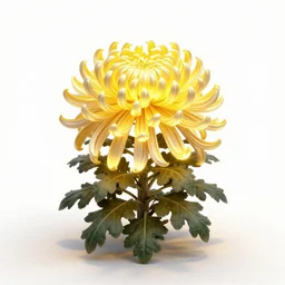mythical glowing chrysanthemum, clean 3d render, full body, isolated on a pure white background, centered, entire subject in frame, sharp focus, soft studio lighting